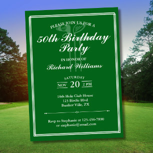 Invitación Clásico Tema Golf Blanco Verde 50 cumpleaños