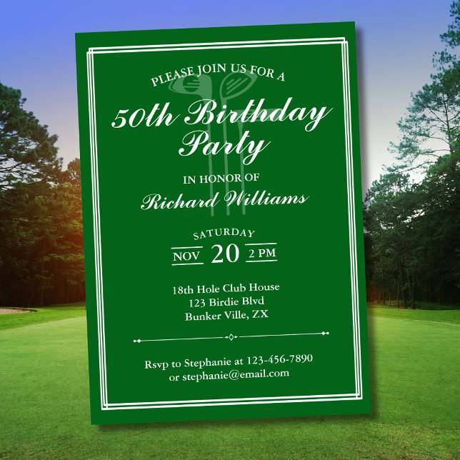 Invitación Clásico Tema Golf Blanco Verde 50 cumpleaños (Subido por el creador)