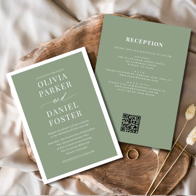 Invitación Clásico todo en un Boda de código QR verde sabio (Subido por el creador)