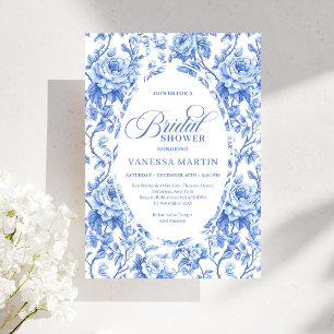 Invitación Clásico Toile de Jouy Francés Azul Marino Despedid