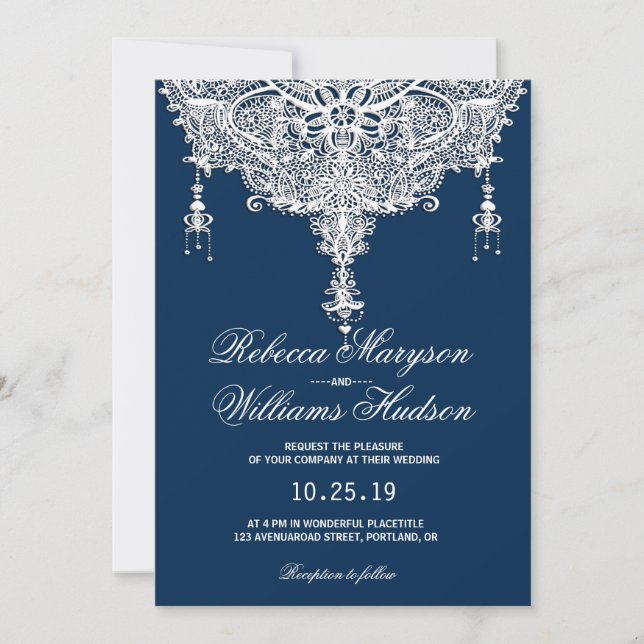 Invitación Clásico traje francés de época sobre Boda azul de  (Anverso)