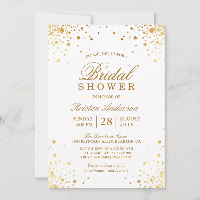 Invitación Clásico trendy de oro confetti puntos de novia duc (Anverso)