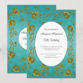 Invitación Clásico Verde azulado de la Fiesta del Cumpleaños 