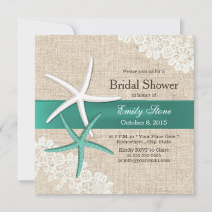 Invitación Clásico Verde azulado Starfish Lace & Burlap Brida