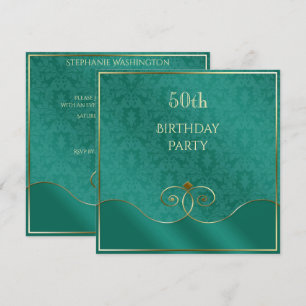 Invitación Clásico Verde azulado y dorado Swirls, cumpleaños