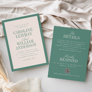 Invitación Clásico Verde Claro Elegante Boda Doble Cara