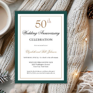 Invitación Clásico Verde Dorado 50 Aniversario de Boda