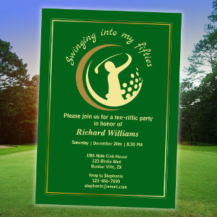 Invitación Clásico Verde Dorado Jugador de Golf Cumpleaños 50