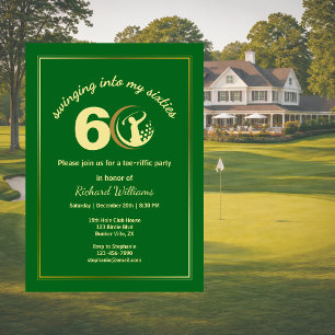 Invitación Clásico Verde Dorado Jugador de Golf Cumpleaños 60