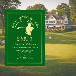 Invitación Clásico Verde Dorado Jugador de Golf Hombre 60 Cum