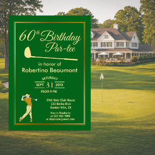 Invitación Clásico Verde Dorado Jugador de Golf Hombre Cumple