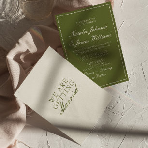Invitación Clásico Verde Oliva Crema Dinero Antiguo Casamient