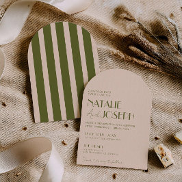 Invitación Clásico Verde Oliva Elegante Retro Arqueado Boda