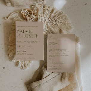 Invitación Clásico Verde Oliva Elegante Retro Todo En Uno Bod