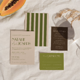 Invitación Clásico Verde Oliva Marrón Elegante Boda Retro