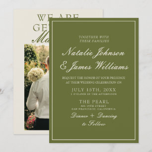 Invitación Clásico Verde Olivo Dinero Antiguo Foto Boda