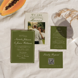 Invitación Clásico Verde Olivo Dinero Antiguo Foto Boda