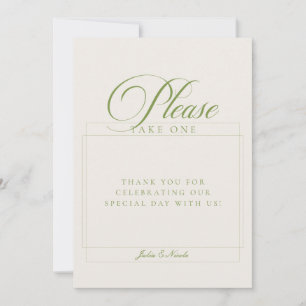 Invitación Clásico Verde Por Favor Tome Un Favor Signo de Bod