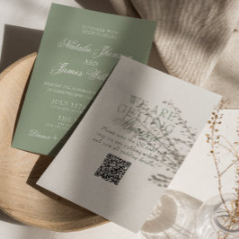 Invitación Clásico Verde Salvia Boho Moderno Código QR Boda