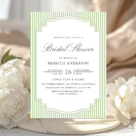 Invitación Clásico Verde Salvia Rayado Foto Bridal Shower