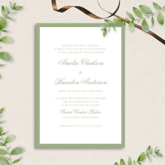 Invitación Clásico Verde Salvia Real Borde Script Boda