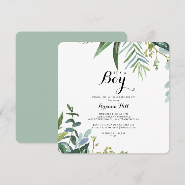 Invitación Clásico verde tropical es un niño Baby Shower (Anverso / Reverso)
