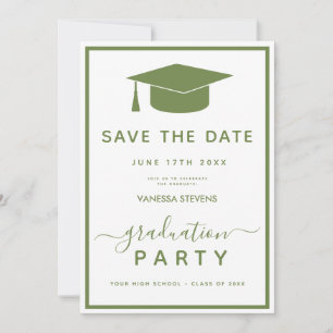 Invitación Clásico Verde y Blanco de Graduación - Guardar la