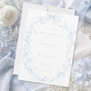 Invitación Clásico Vintage Azafrán Azul Floral Corona Boda