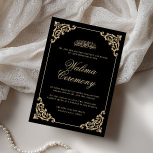 Invitación Clásico Vintage Barroco Dorado Negro Ceremonia Wal