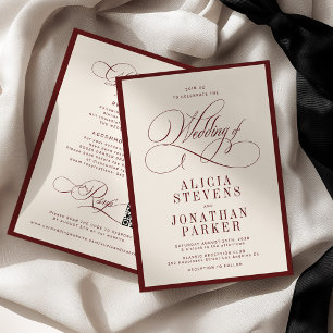 Invitación Clásico vintage burdeos marfil boda de dinero anti