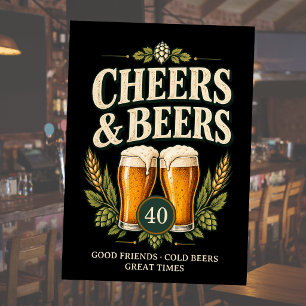 Invitación Clásico Vintage Cheers & Beers Cumpleaños 40 Hombr