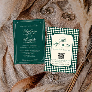 Invitación Clásico Vintage Esmeralda Código QR Boda Dinero An
