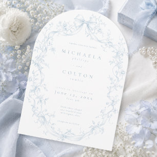 Invitación Clásico Vintage Polvoriento Corona Floral Azul Bod