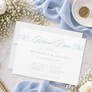 Invitación Clásico Vintage Polvoriento Corona Floral Azul Ens