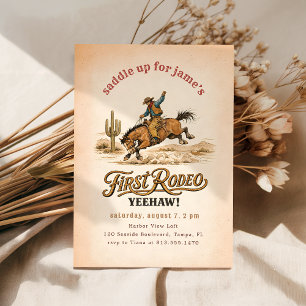 Invitación Clásico Vintage Primer Rodeo Vaquero Cumpleaños 1