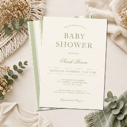 Invitación Clásico Vintage Verde Rayas Baby Shower