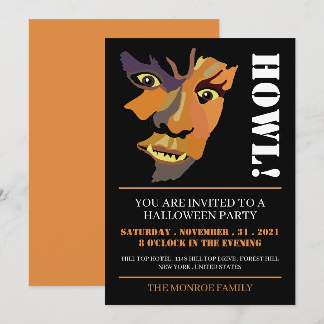 Invitación Clásico Werewolf, fiesta de Halloween (Anverso / Reverso)