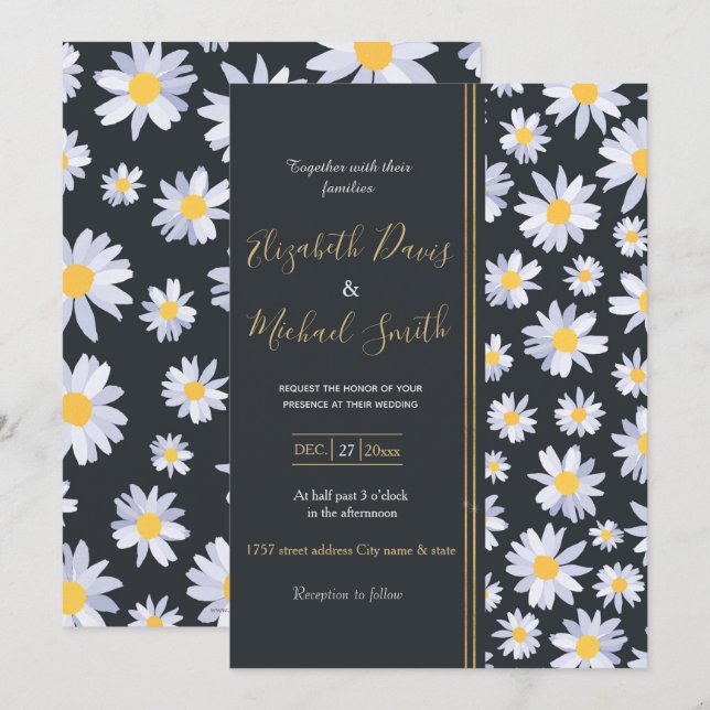 Invitación Clásico White Daisy Flowers Botánico (Anverso / Reverso)