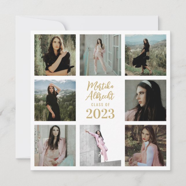 Invitación Clásico y blanco simple | Graduación fotográfica (Anverso)