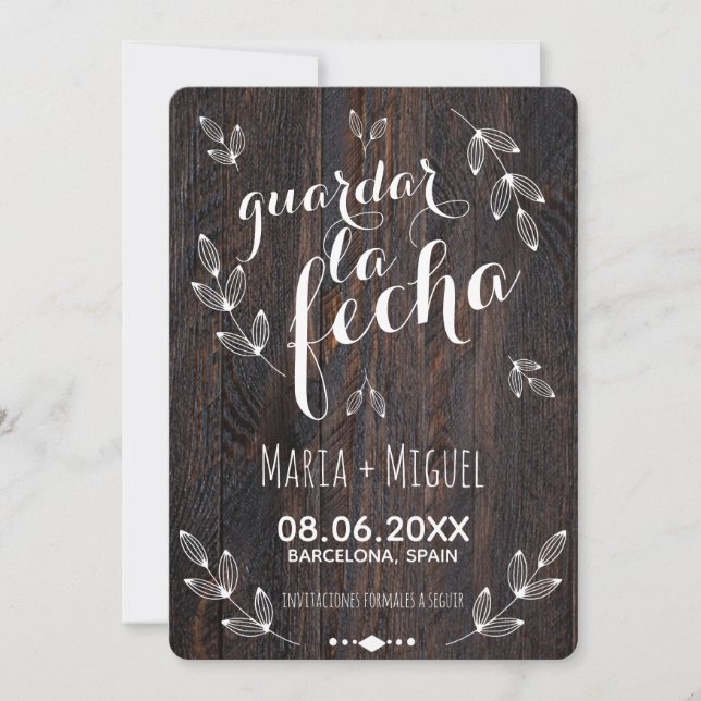 Invitación Clásico y Elegante madera rústica blanco español (Anverso)