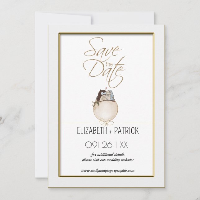 Invitación Clásicos minimalistas, búhos enamorados salvan la  (Anverso)