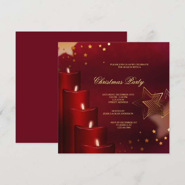 Invitación Clásicos Navidades de Velas y Estrellas (Anverso / Reverso)
