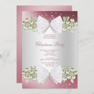 Invitación Clásicos Navidades Gems y Bow Pink