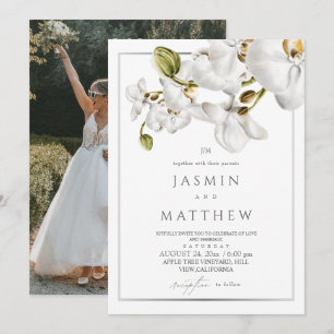Invitación Clásicos Orquídeas Enmarcan Foto de Boda Elegante