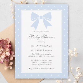 Invitación Clásicos puntos de Polka Baby Blue Bow Boy Baby Sh
