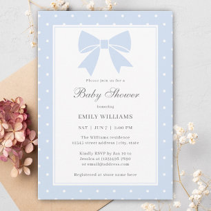 Invitación Clásicos puntos de Polka Baby Blue Bow Boy Baby Sh