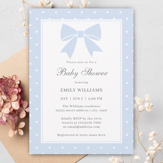 Invitación Clásicos puntos de Polka Baby Blue Bow Boy Baby Sh (Subido por el creador)
