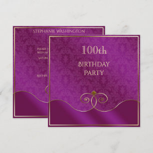 Invitación Clásicos Remolinos Morados y Dorados, Damask 100 C