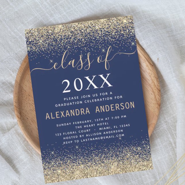 Invitación Class of 2023 Graduation Party Gold Navy Blue (Subido por el creador)