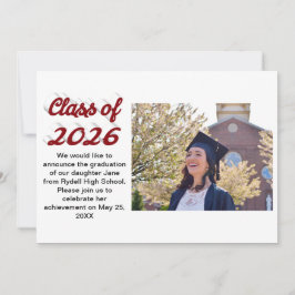 Invitación Class of 2026 burgundy script  graduation photo